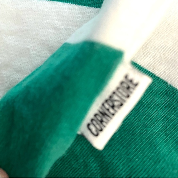 Cornerstore Bodega ‘Say Less’ Smiley Face Men’s Long Sleeve Green Striped Polo - Picture 8 of 12